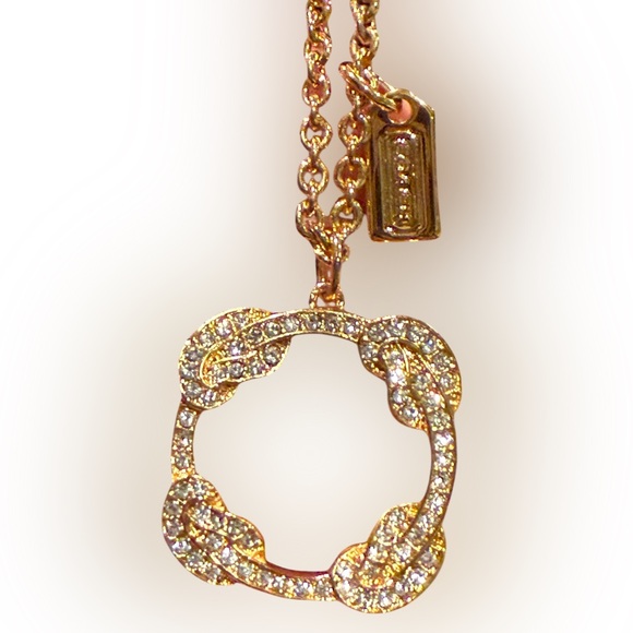 Coach CZ Quadrafoil Gold Tone Necklace NWOT - Picture 6 of 8